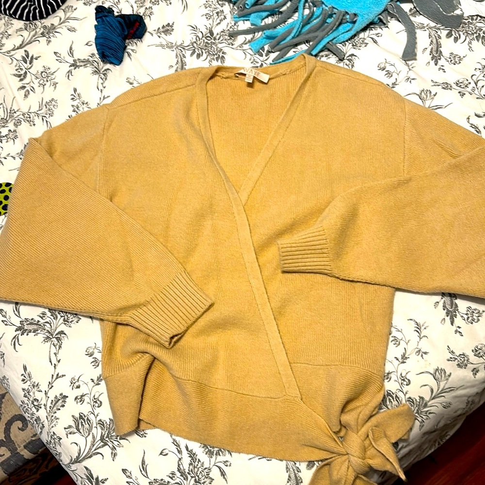 Camel color wrap sweater